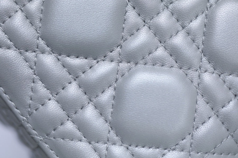 Pearlescent Grey Cannage Pattern Patent Lambskin Handbag