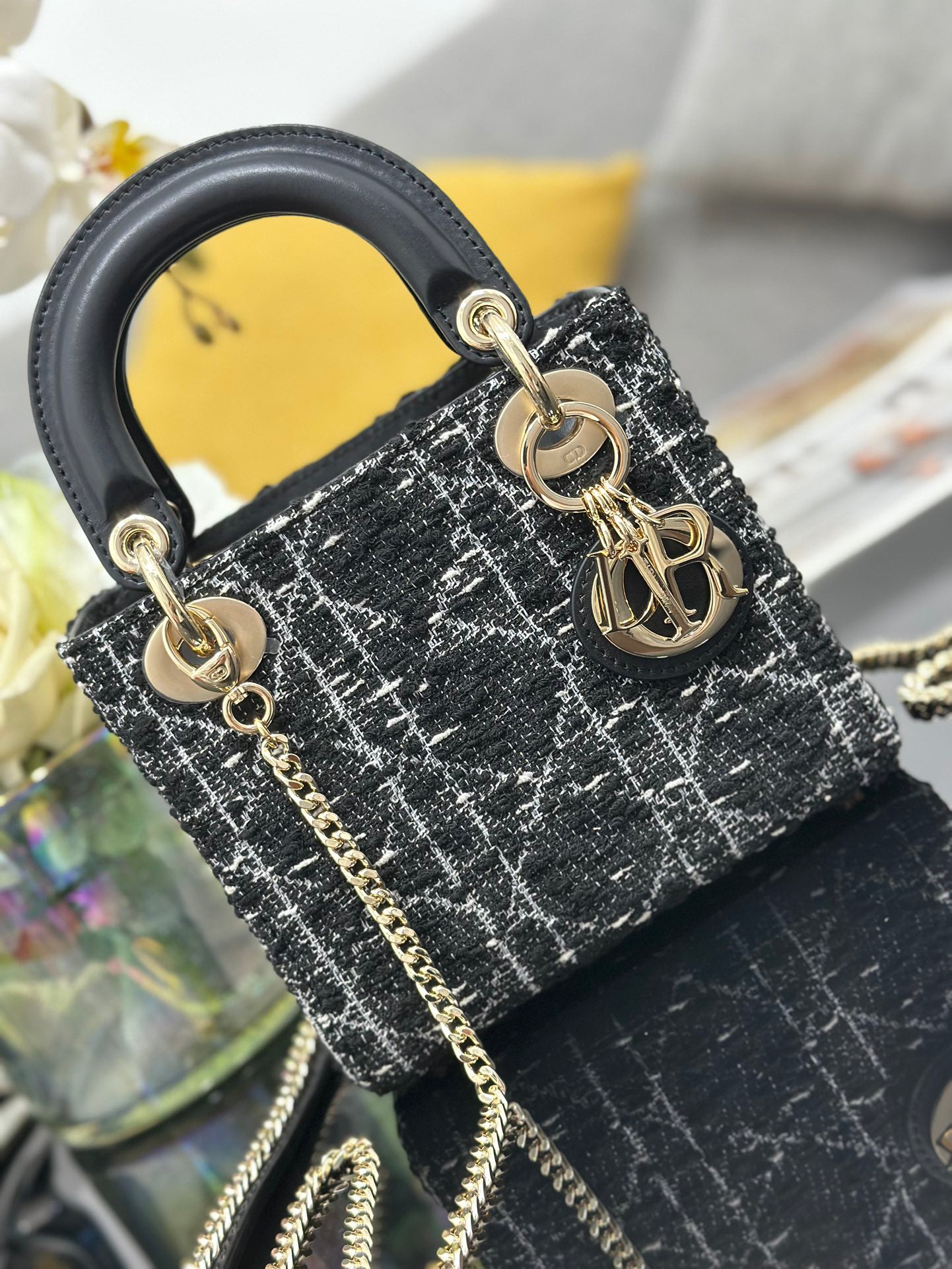 Three  Grid Tweed Handbag