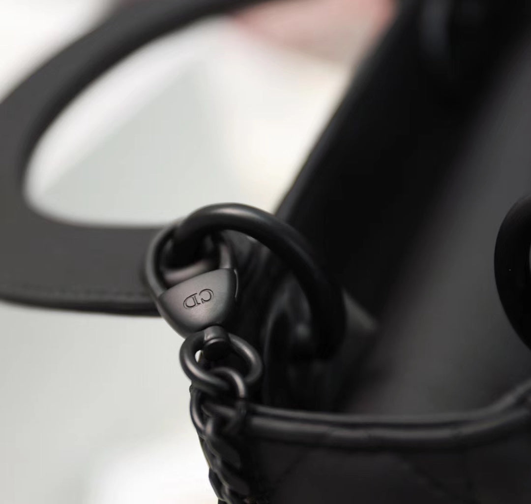 Matte Black Cannage Pattern Patent Lambskin Handbag