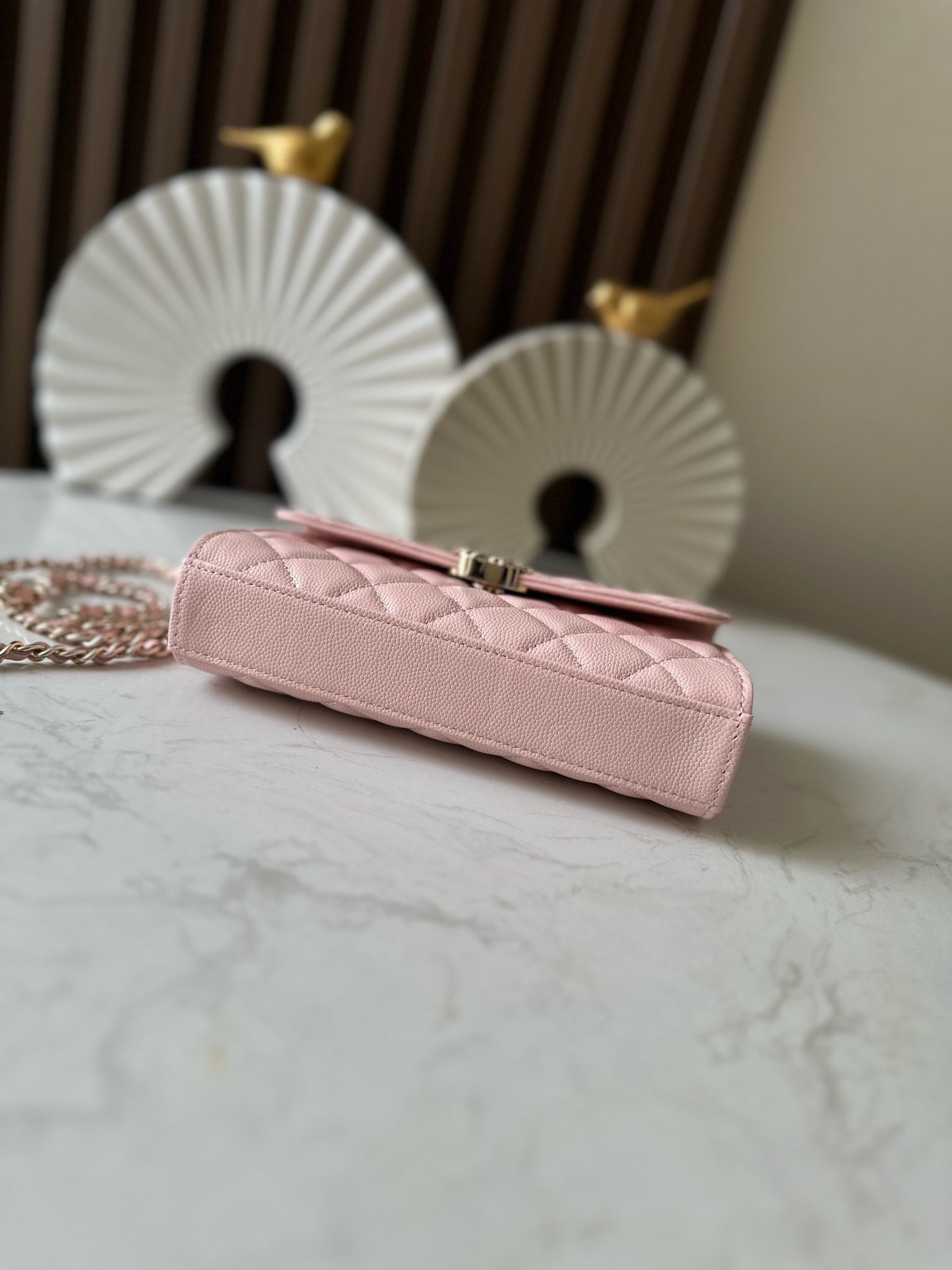 Light pink caviar leather flap handbag   shoulder bag