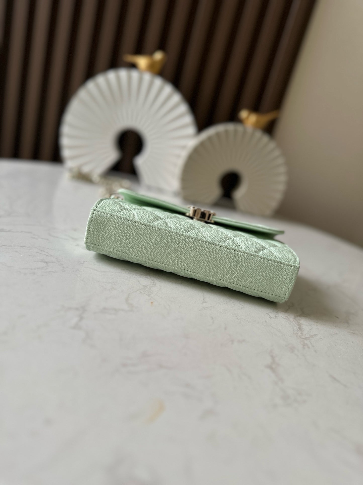 Light green caviar leather flap handbag   shoulder bag