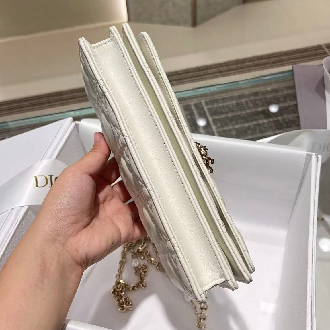 Mini Pearl Chain White Lambskin Handbag