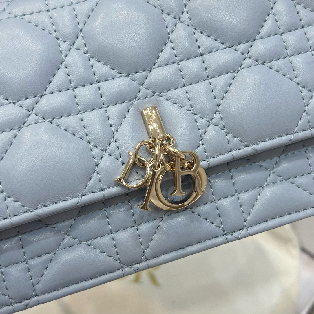 Mini Pearl Chain Light Blue Lambskin Handbag