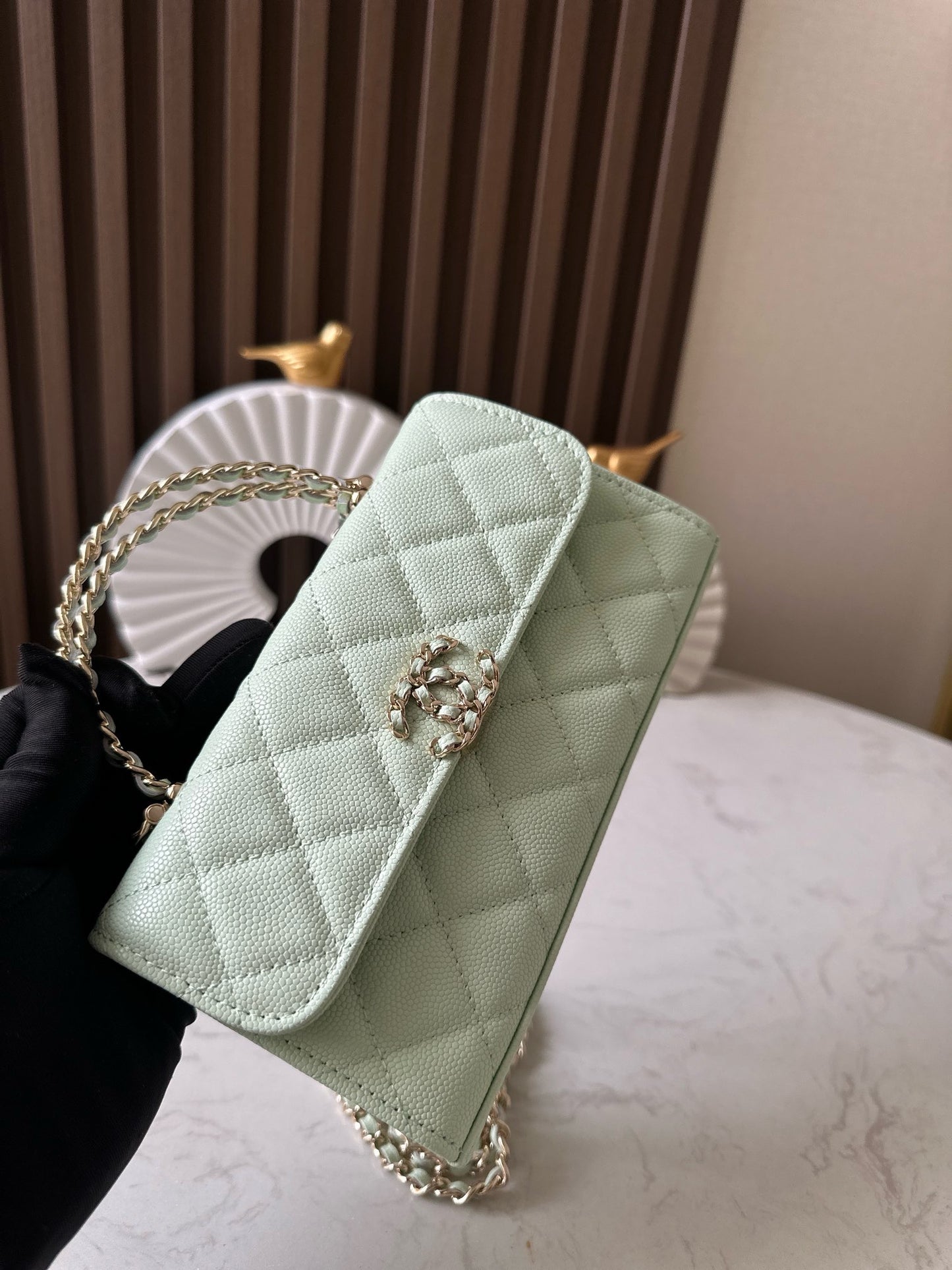 Light green caviar leather flap handbag   shoulder bag