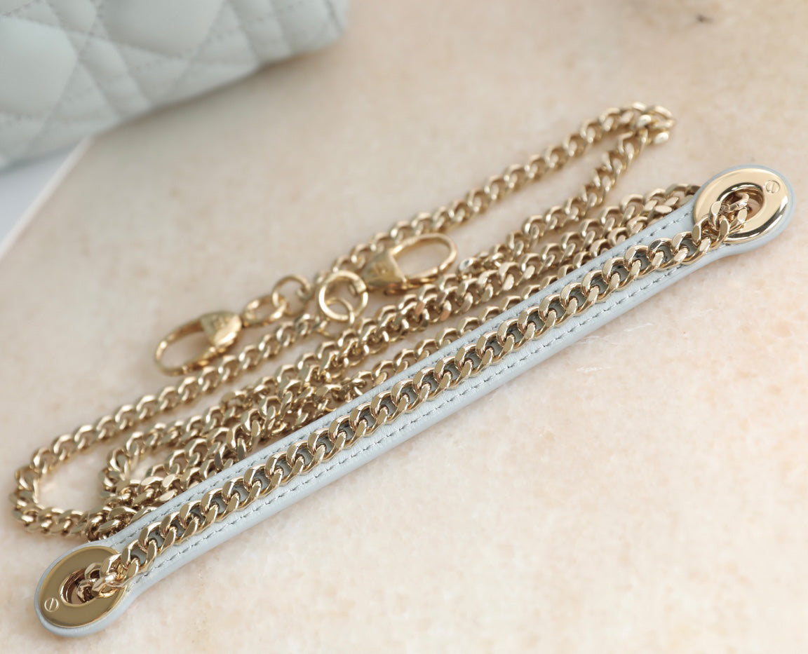 Lake Blue Cannage Pattern Patent Lambskin Handbag