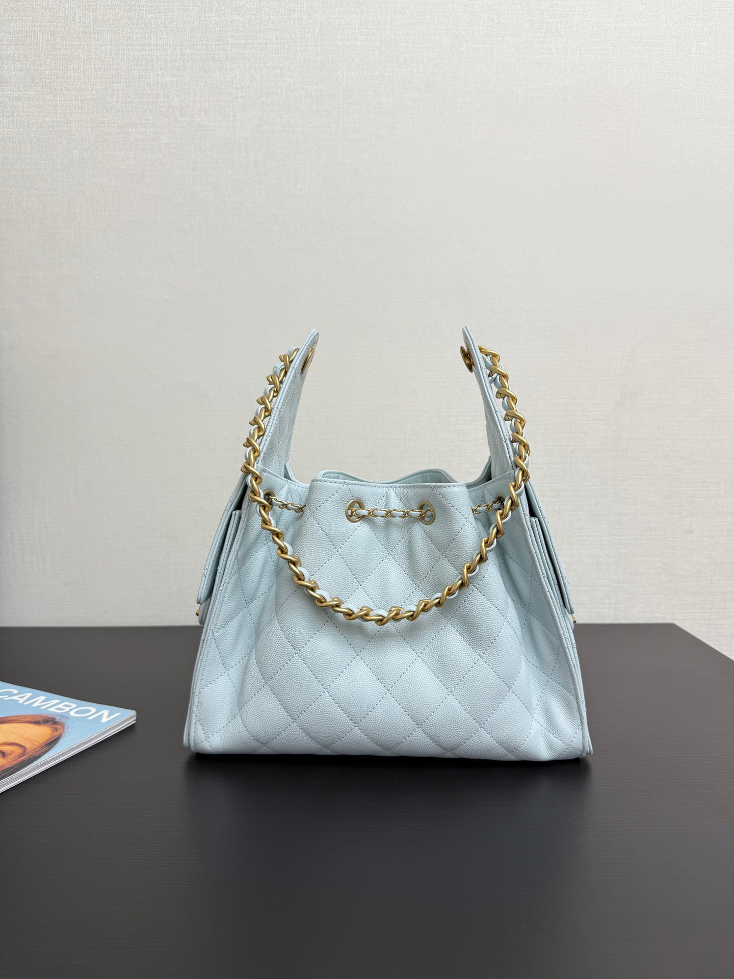 Adjustable Chain Light Blue Bucket Bag