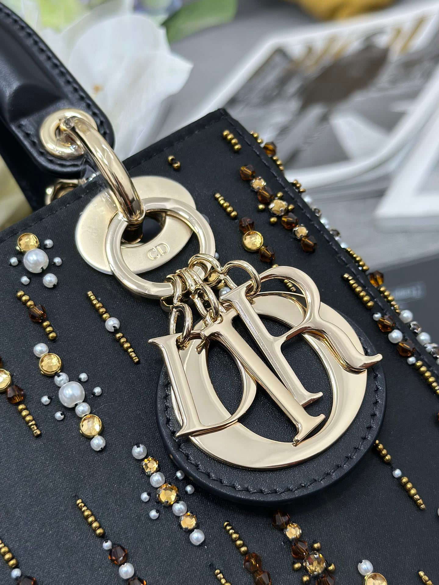 Lady Dior Four - Grid Embroidered Iridescent Bead Handbag