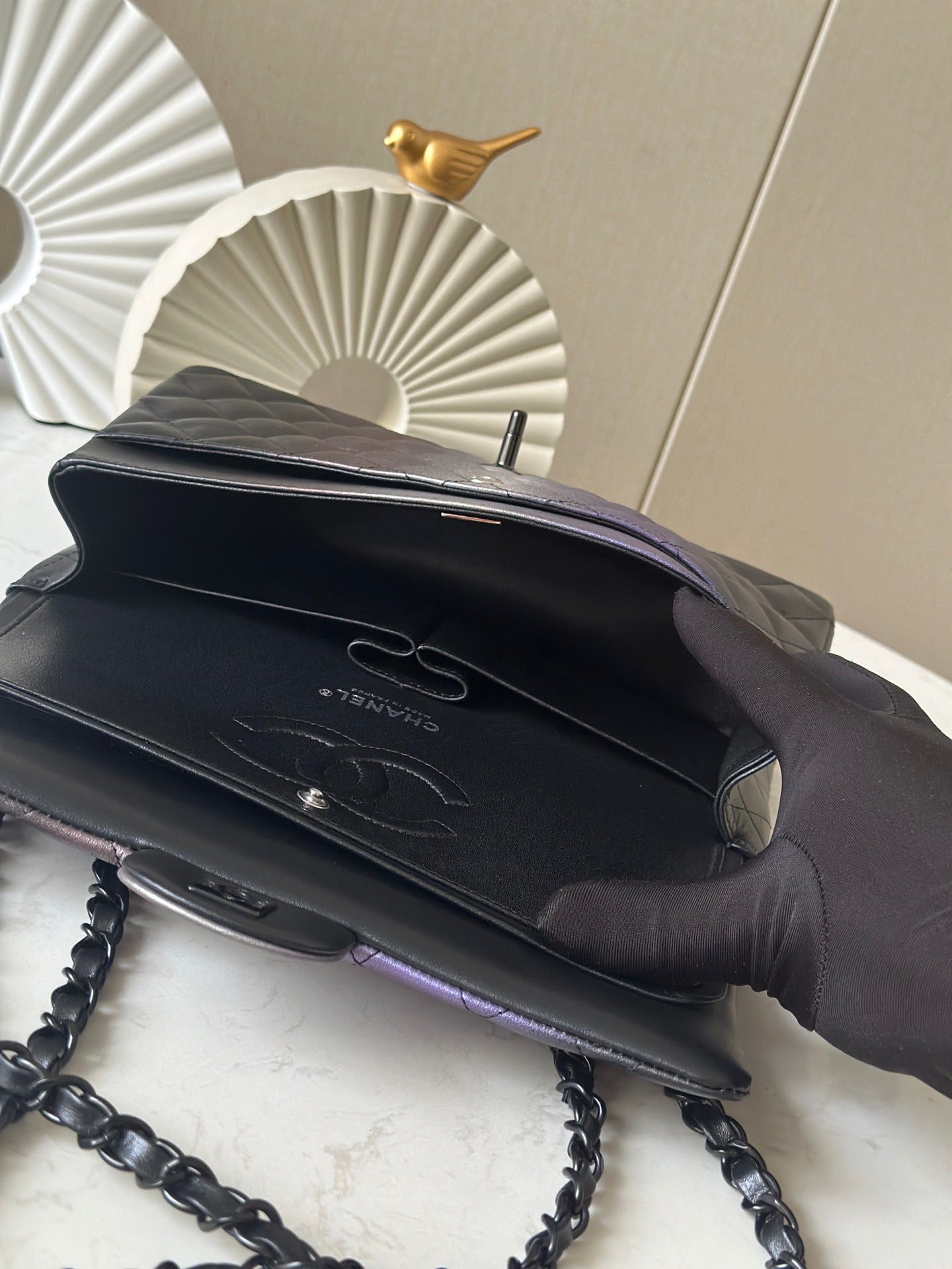 Tricolor Black Calfskin CF Flap Bag