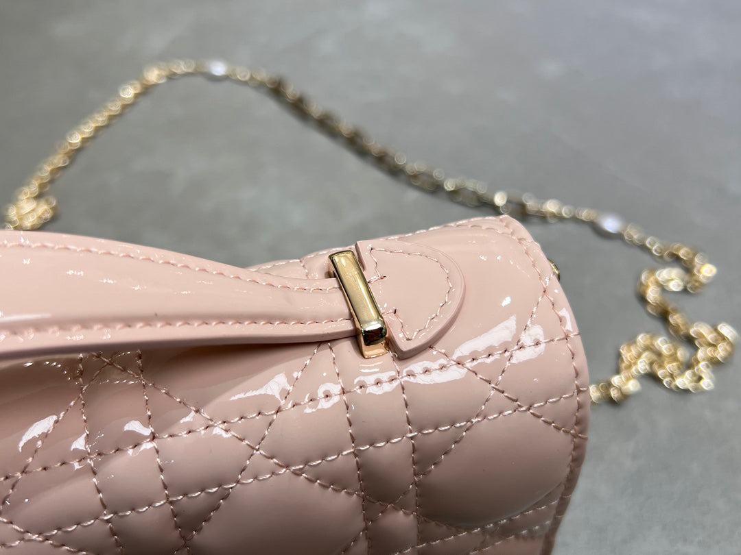 Patent Leather Rouge Pink Lady Dior Pearl Clutch Bag