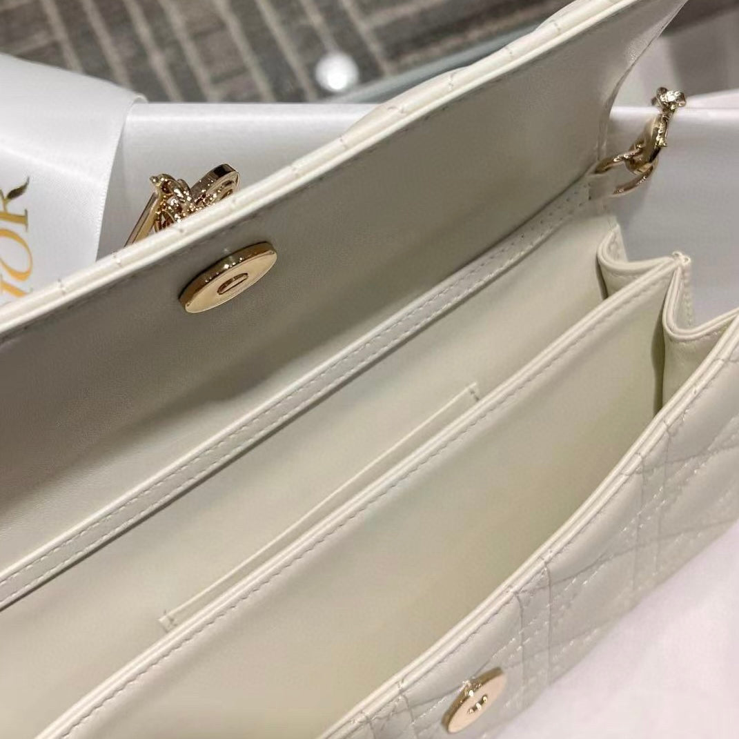 Mini Pearl Chain White Lambskin Handbag