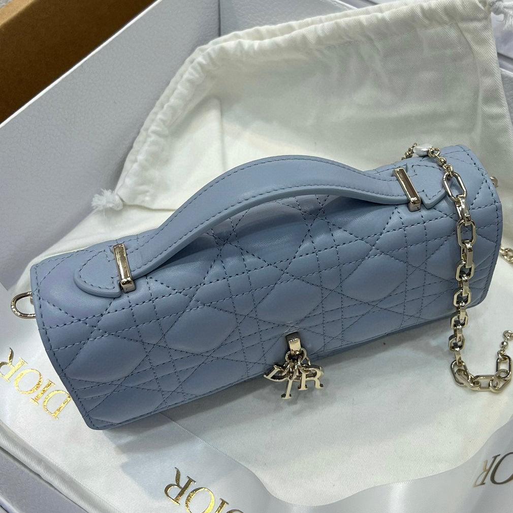 Mini Pearl Chain Light Blue Lambskin Handbag
