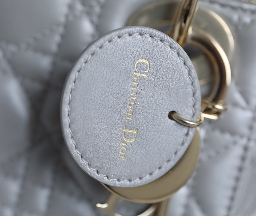 Pearlescent Grey Cannage Pattern Patent Lambskin Handbag