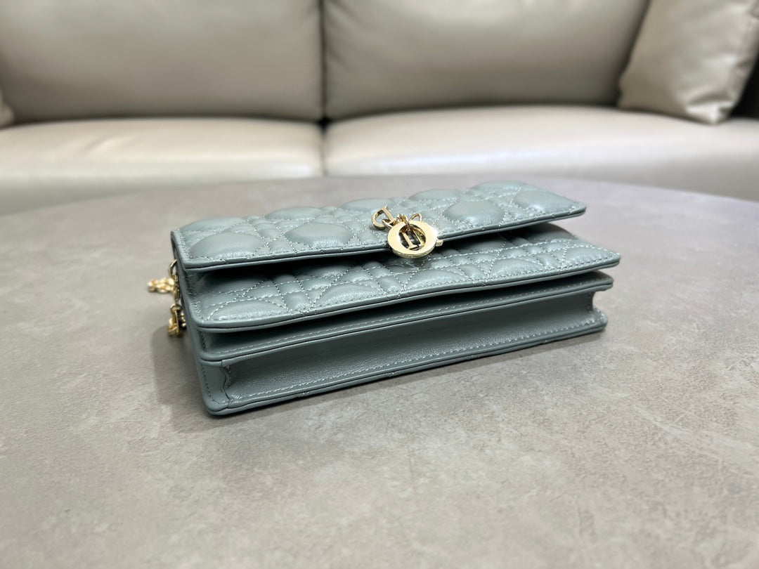 Sheepskin Slate Gray Lady Dior Pearl Clutch Bag