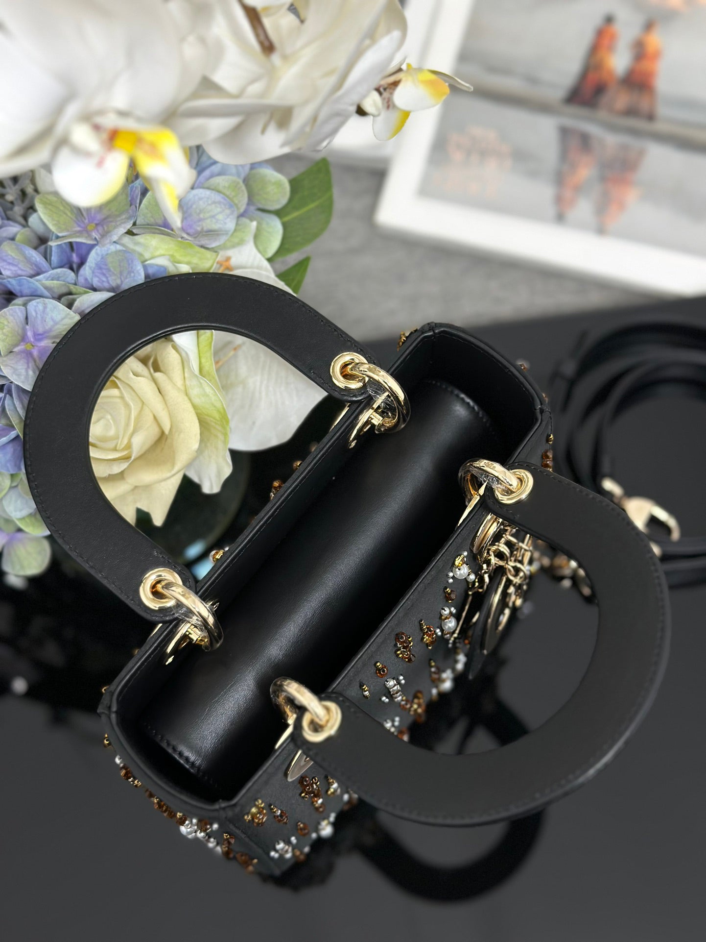 Lady Dior Four - Grid Embroidered Iridescent Bead Handbag