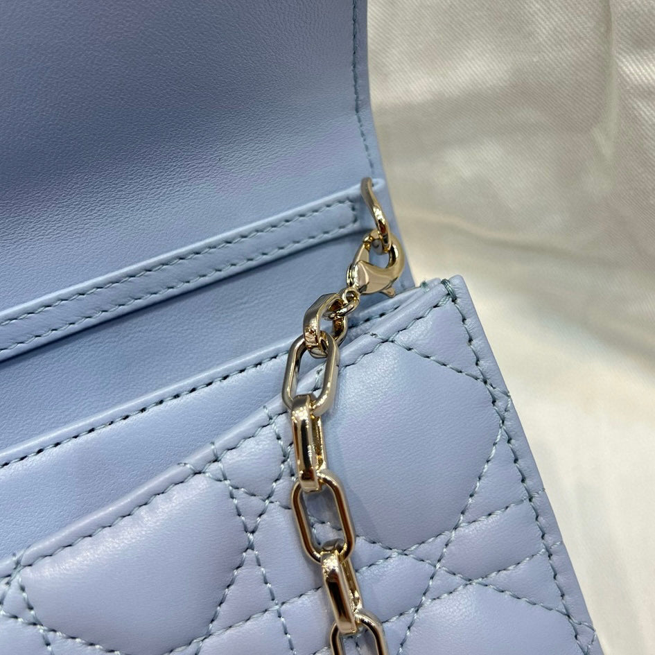 Mini Pearl Chain Light Blue Lambskin Handbag