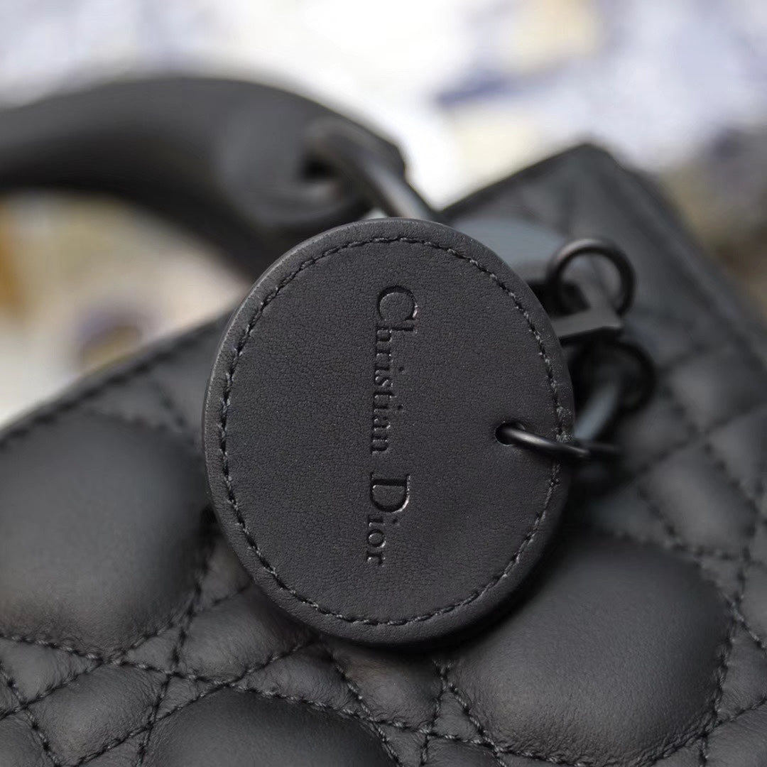 Matte Black Cannage Pattern Patent Lambskin Handbag