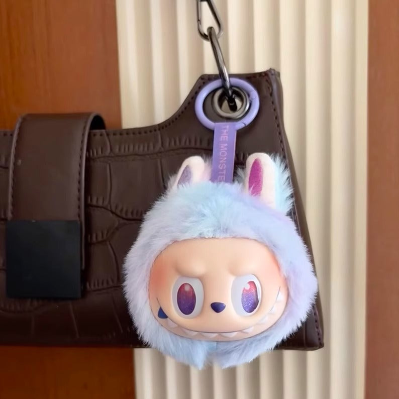 Cute Fluffy LABUBU Head Keychains - Adorable Bag Charms