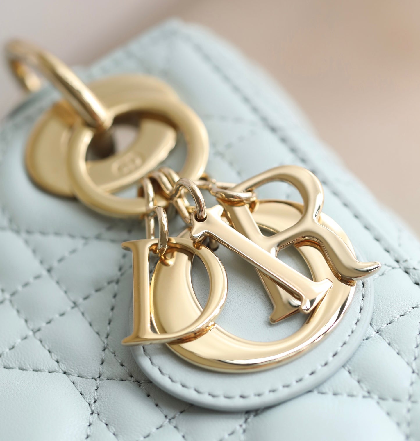 Lake Blue Cannage Pattern Patent Lambskin Handbag