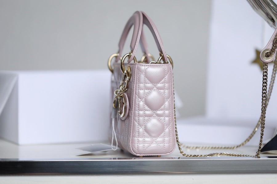 Pearlescent Pink Cannage Pattern Patent Lambskin Handbag