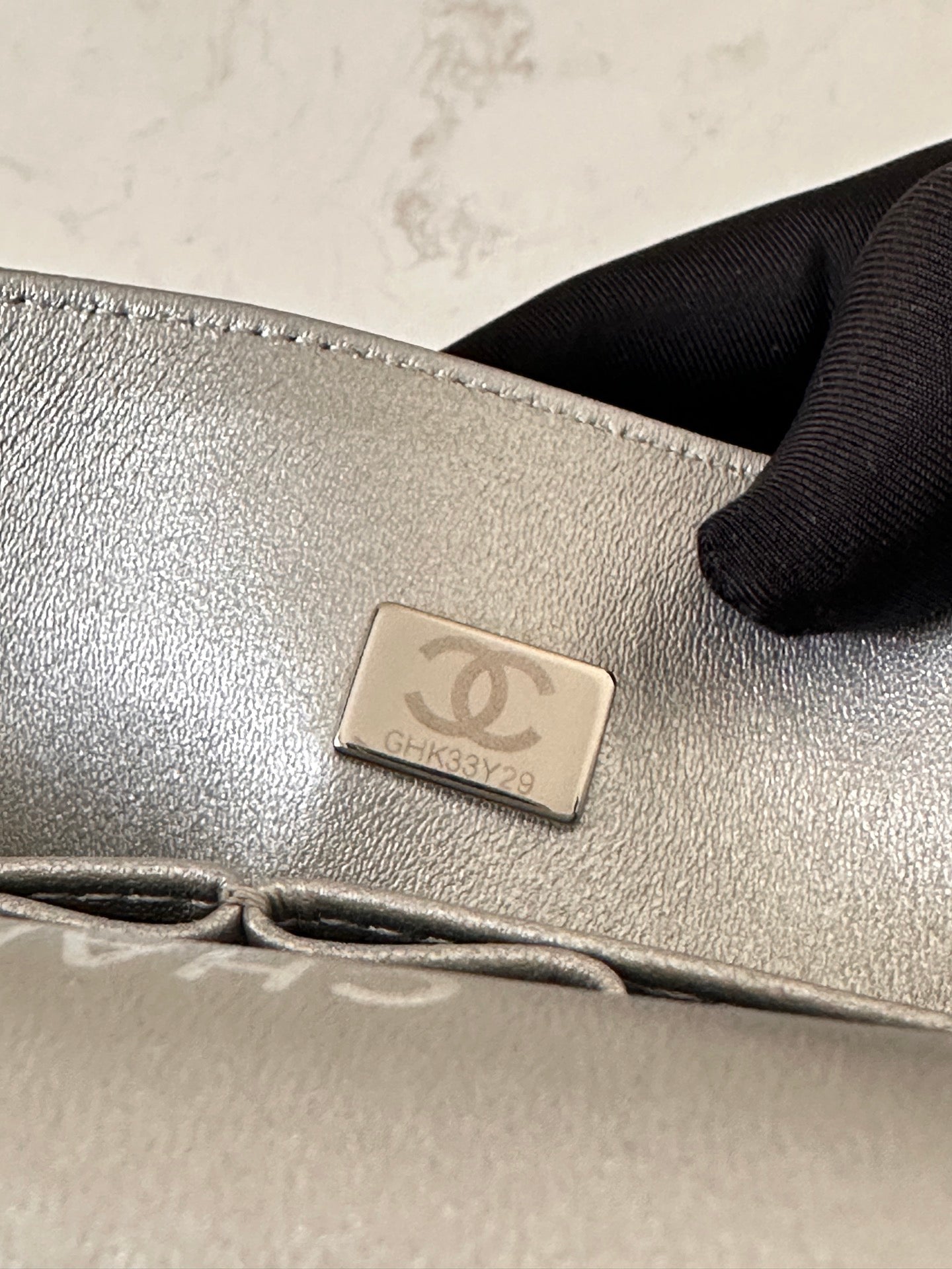 Silver Calfskin with Fine Ball - Grain Pattern CF Chain Flap Bag