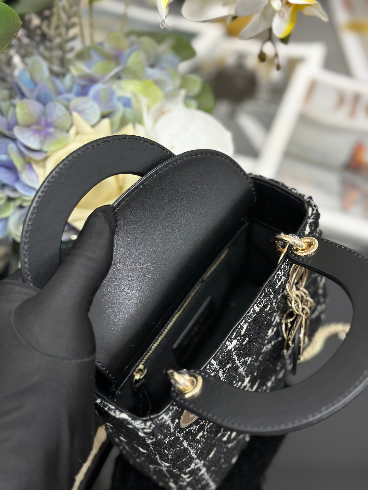 Three  Grid Tweed Handbag