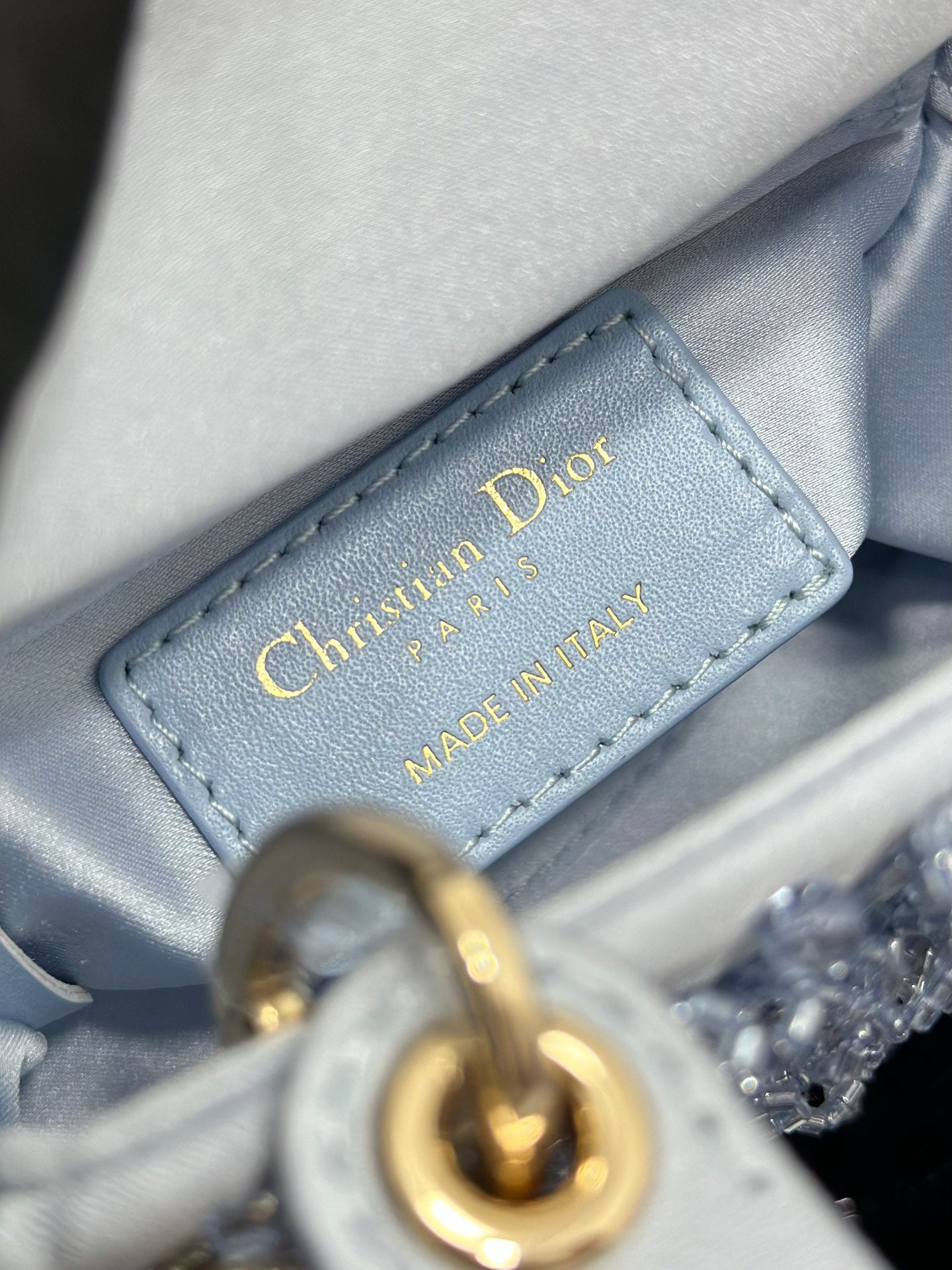 Lady Dior Mini Embroidered Ice - Blue Beaded Handbag