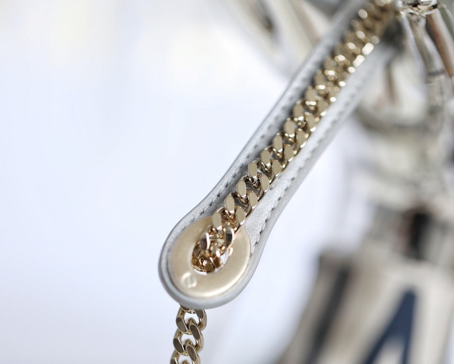 Pearlescent Grey Cannage Pattern Patent Lambskin Handbag