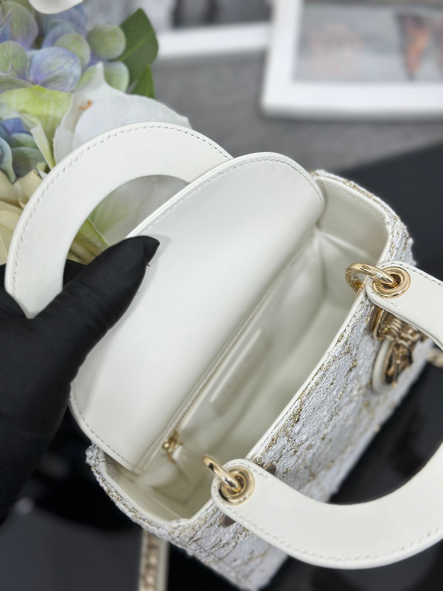 Three  Grid Tweed Handbag