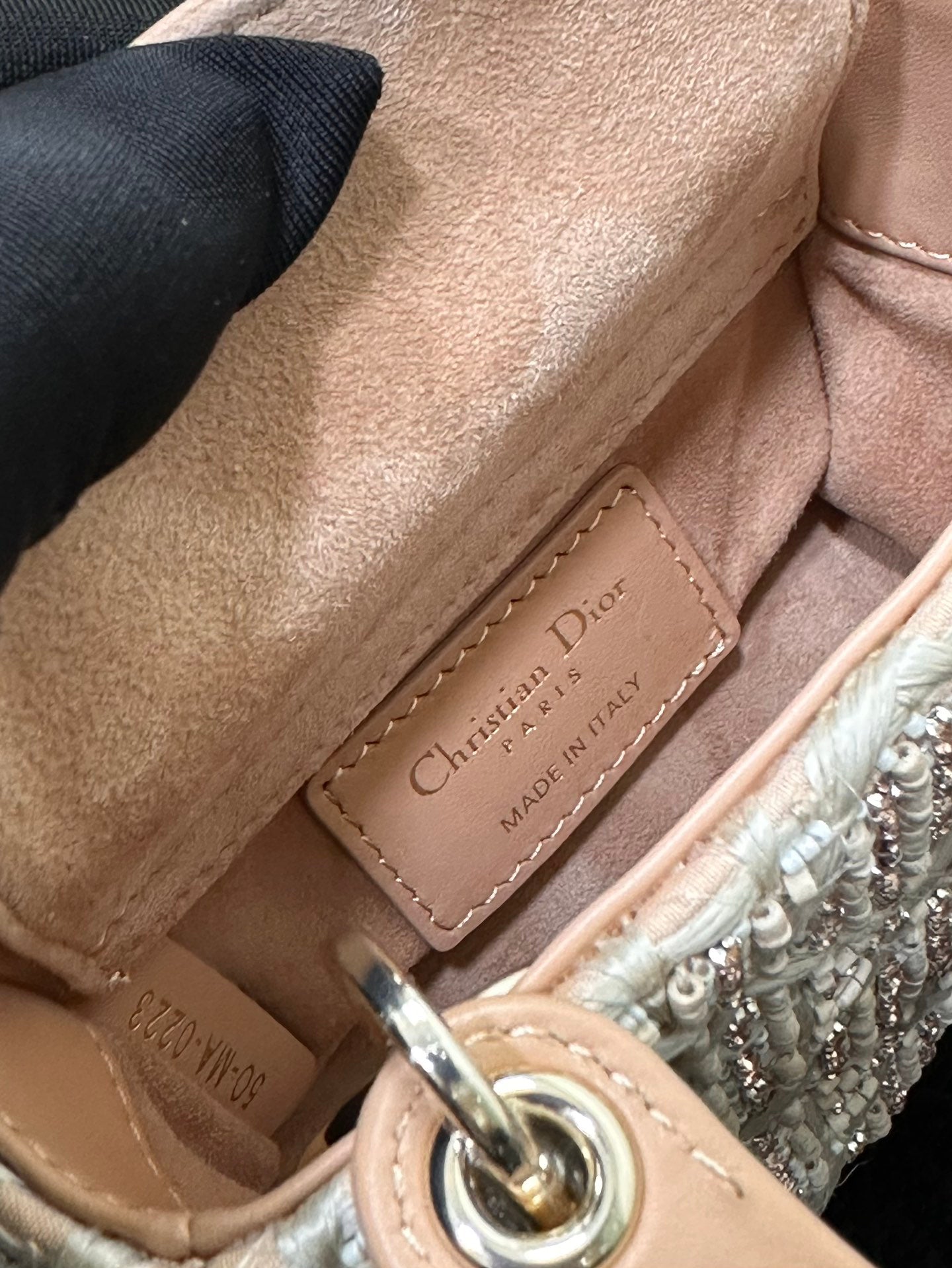 Lady Dior Ultra - Mini Embroidered Apricot - colored Wooden Bead Handbag