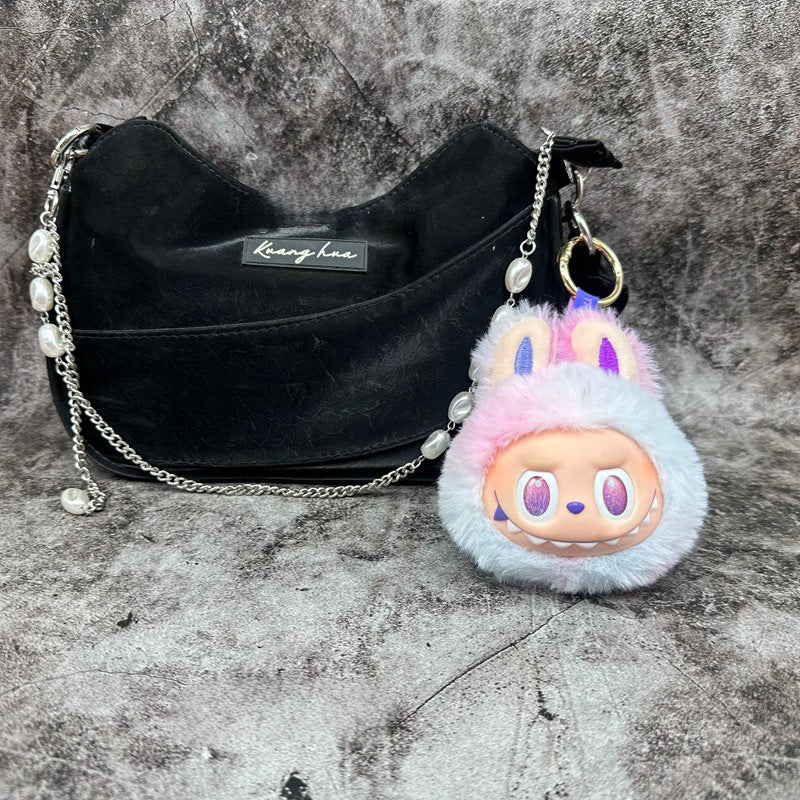 Cute Fluffy LABUBU Head Keychains - Adorable Bag Charms