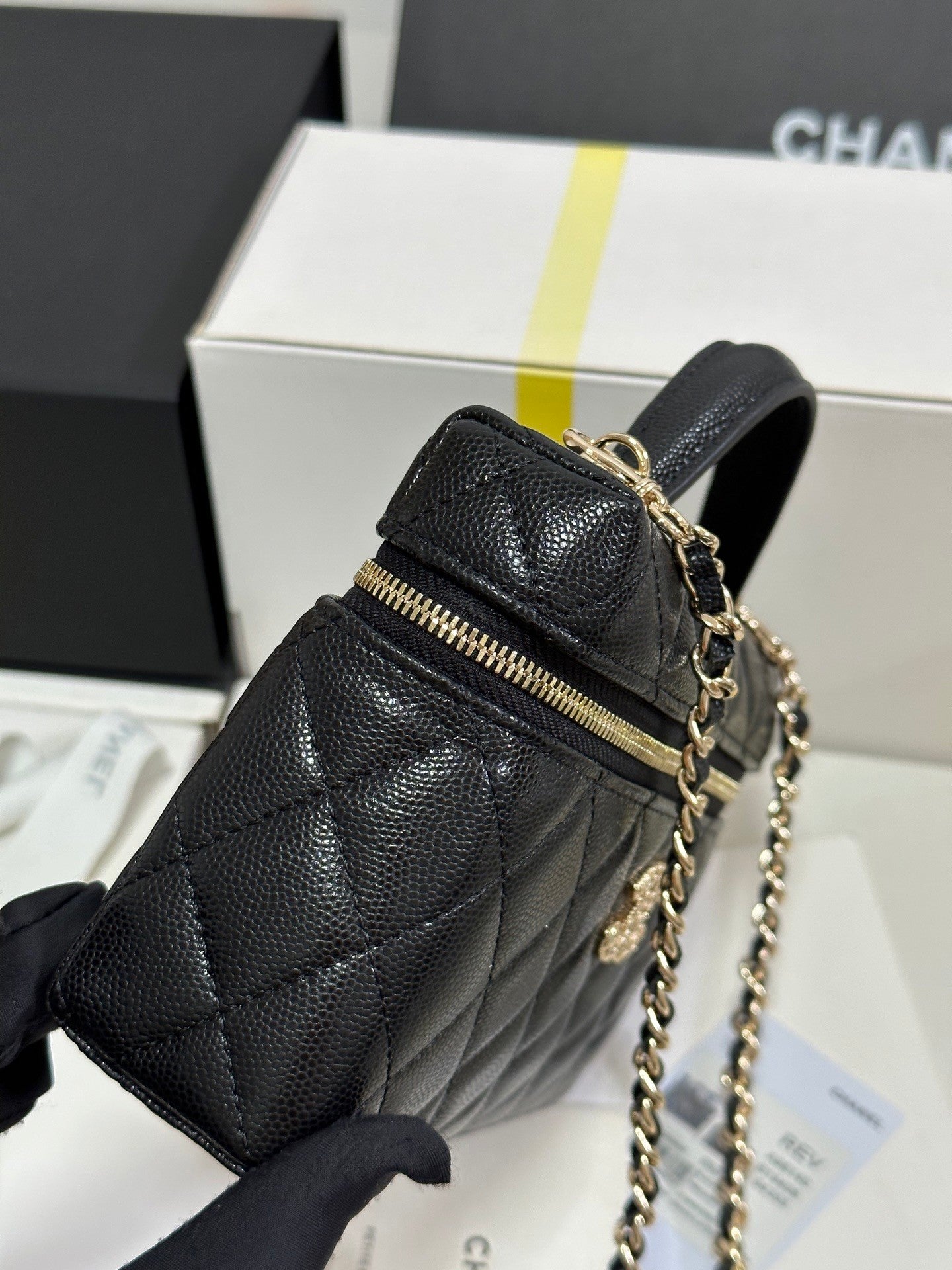 Caviar Calfskin Heart - shaped Rhinestone - embellished Zipped Flap Bag