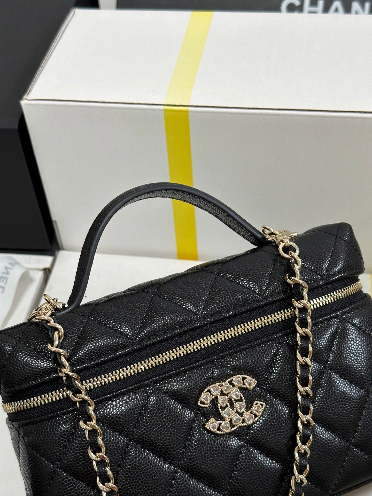 Caviar Calfskin Heart - shaped Rhinestone - embellished Zipped Flap Bag