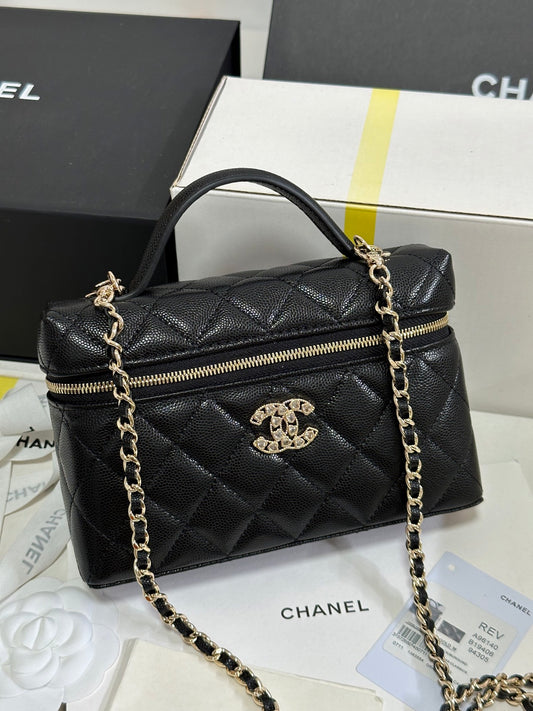 Caviar Calfskin Heart - shaped Rhinestone - embellished Zipped Flap Bag