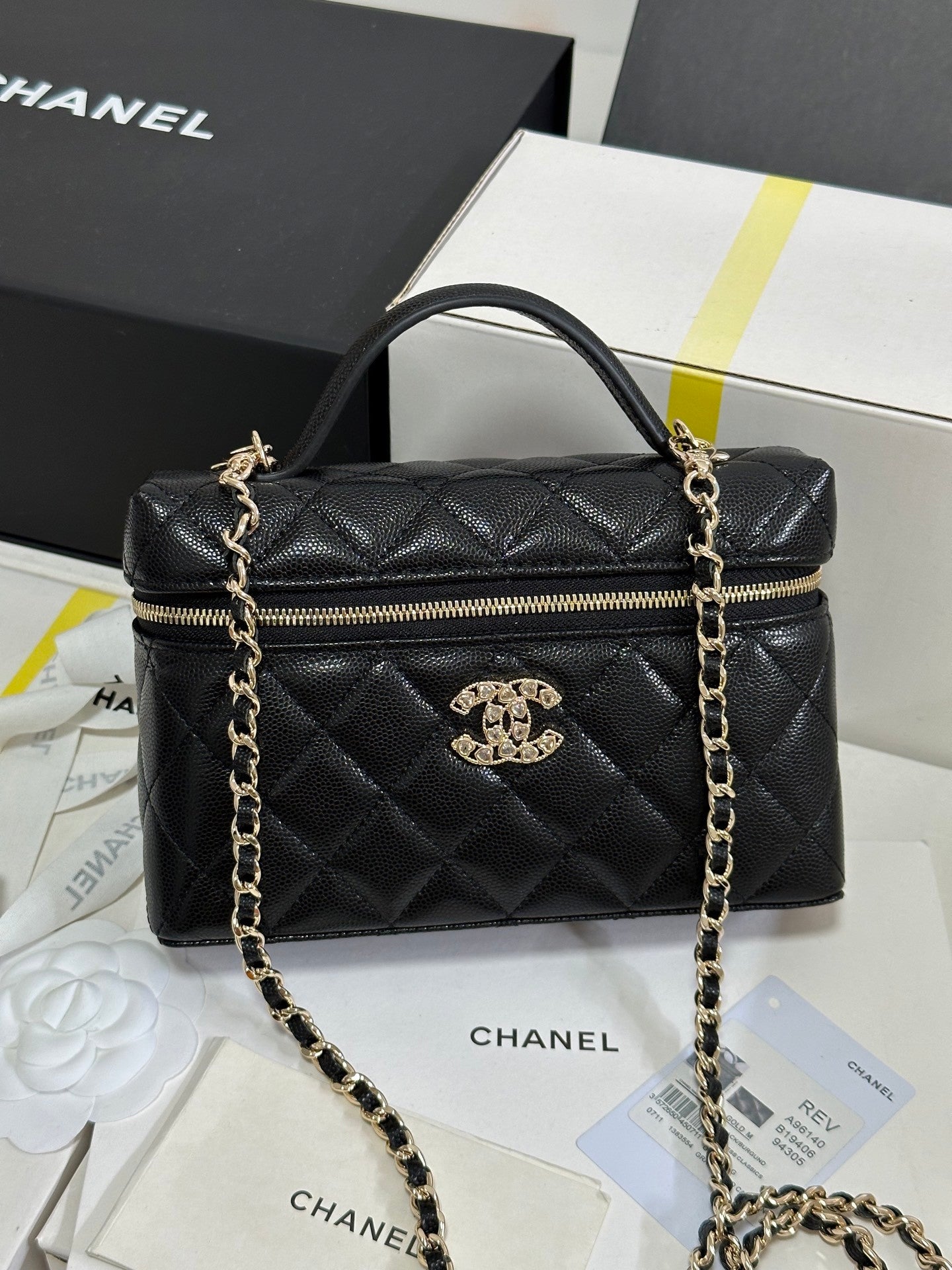 Caviar Calfskin Heart - shaped Rhinestone - embellished Zipped Flap Bag