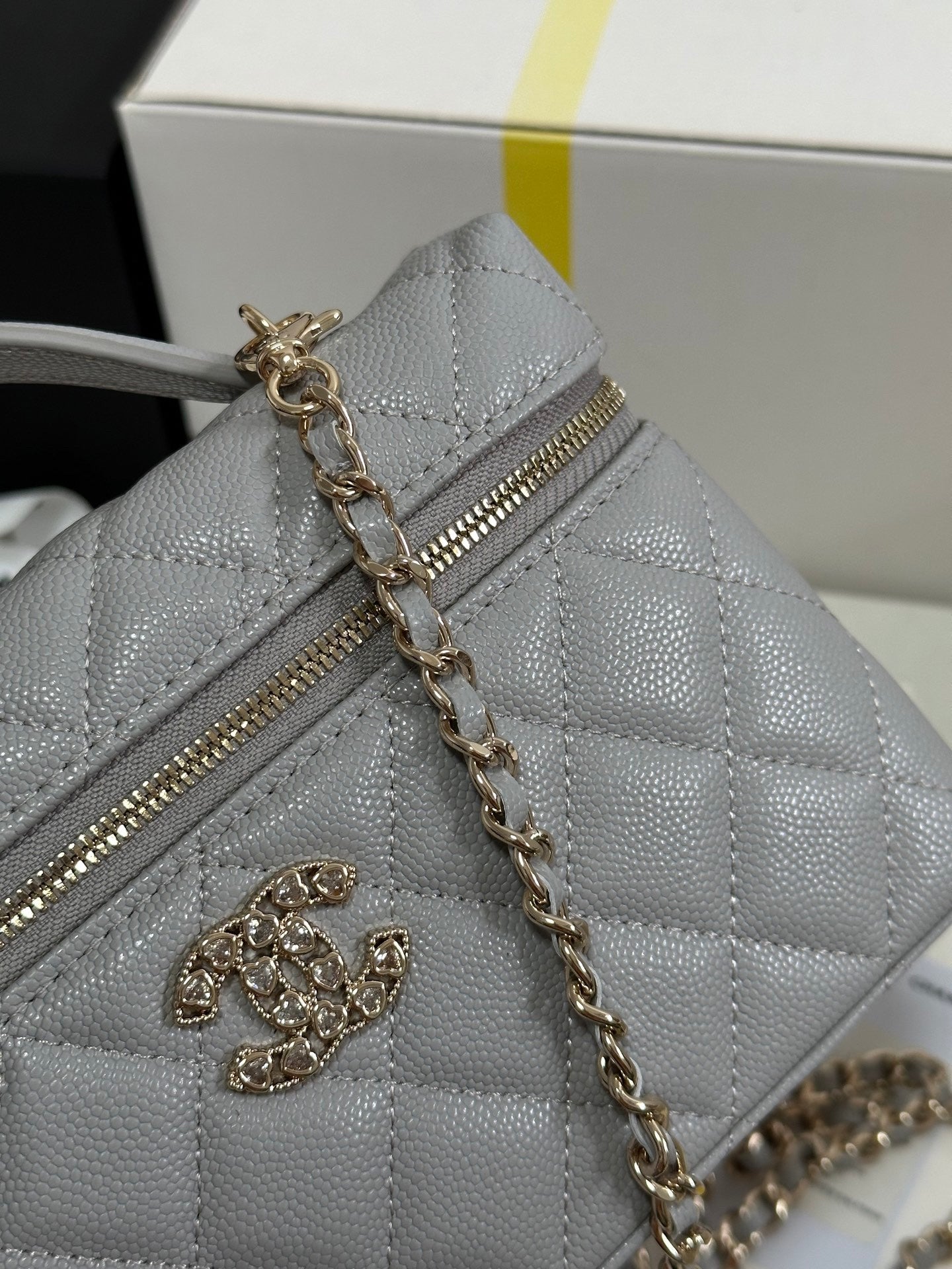 Caviar Calfskin Heart - shaped Rhinestone - embellished Zipped Flap Bag