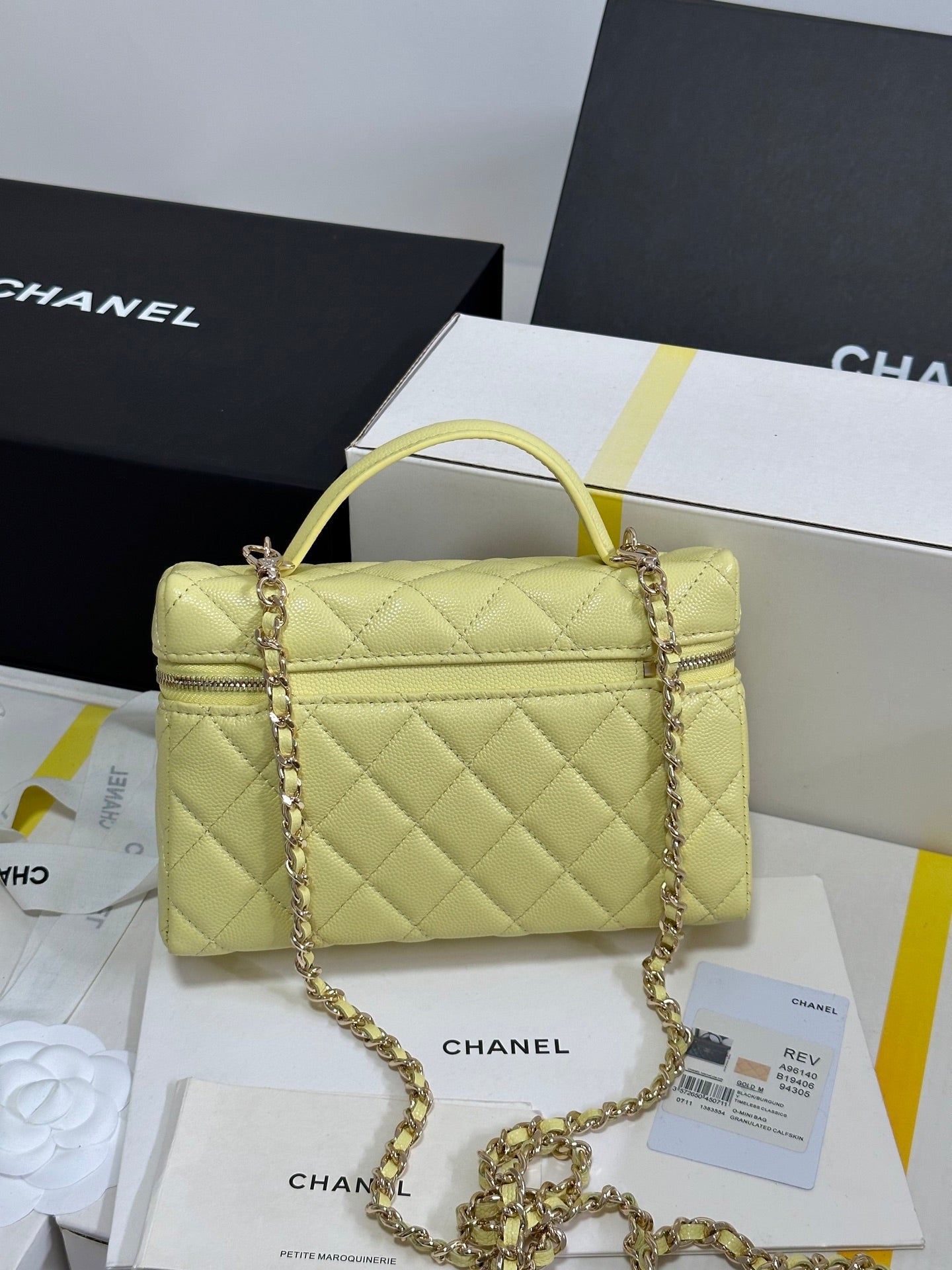 Yellow Caviar Calfskin Heart - shaped Rhinestone - embellished Zipped Flap Bag