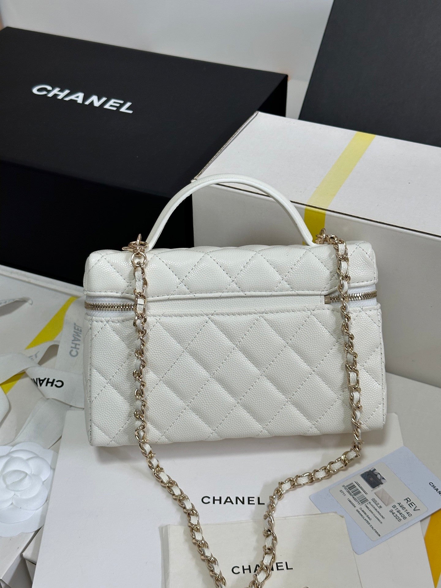 White Caviar Calfskin Heart - shaped Rhinestone - embellished Zipped Flap Bag