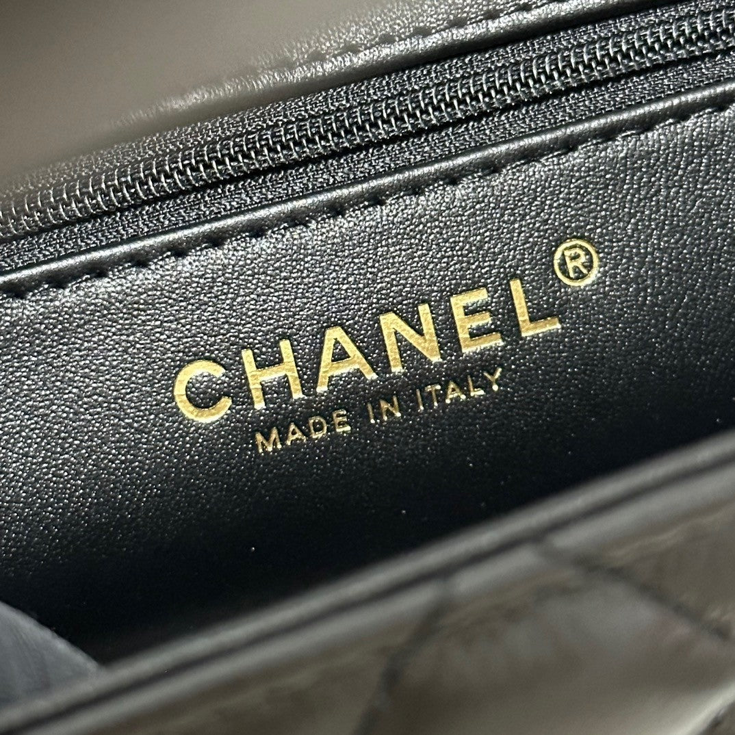 Elegant Quilted Black Flap Bag with Top Handle