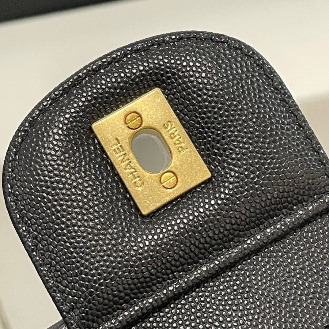 Elegant Quilted Black Flap Bag with Top Handle