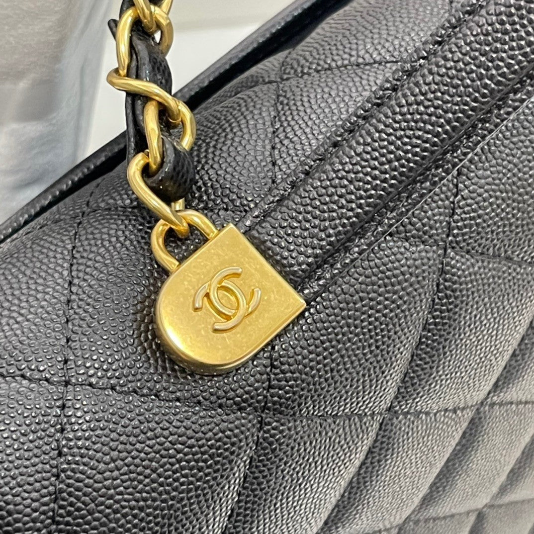 Elegant Quilted Black Flap Bag with Top Handle