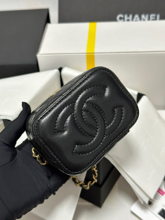 Quilted Mini Bag with Gold - ball Chain