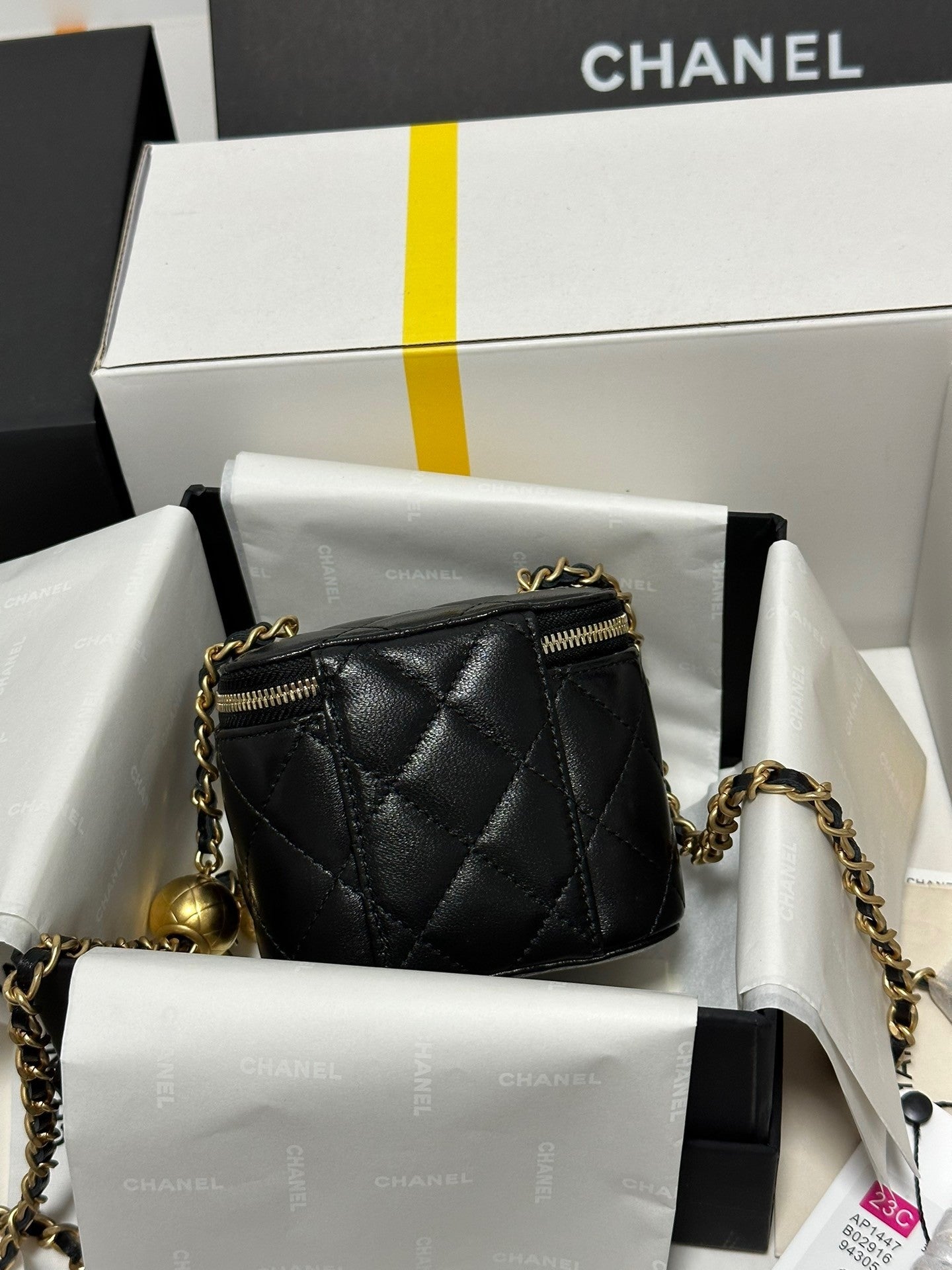 Quilted Mini Bag with Gold - ball Chain