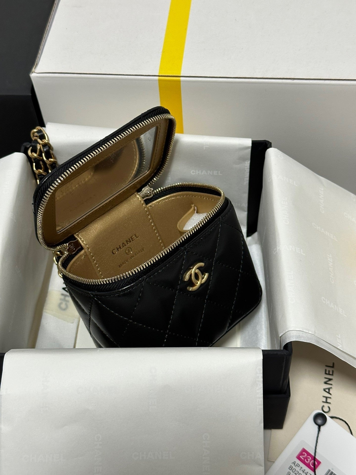 Quilted Mini Bag with Gold - ball Chain