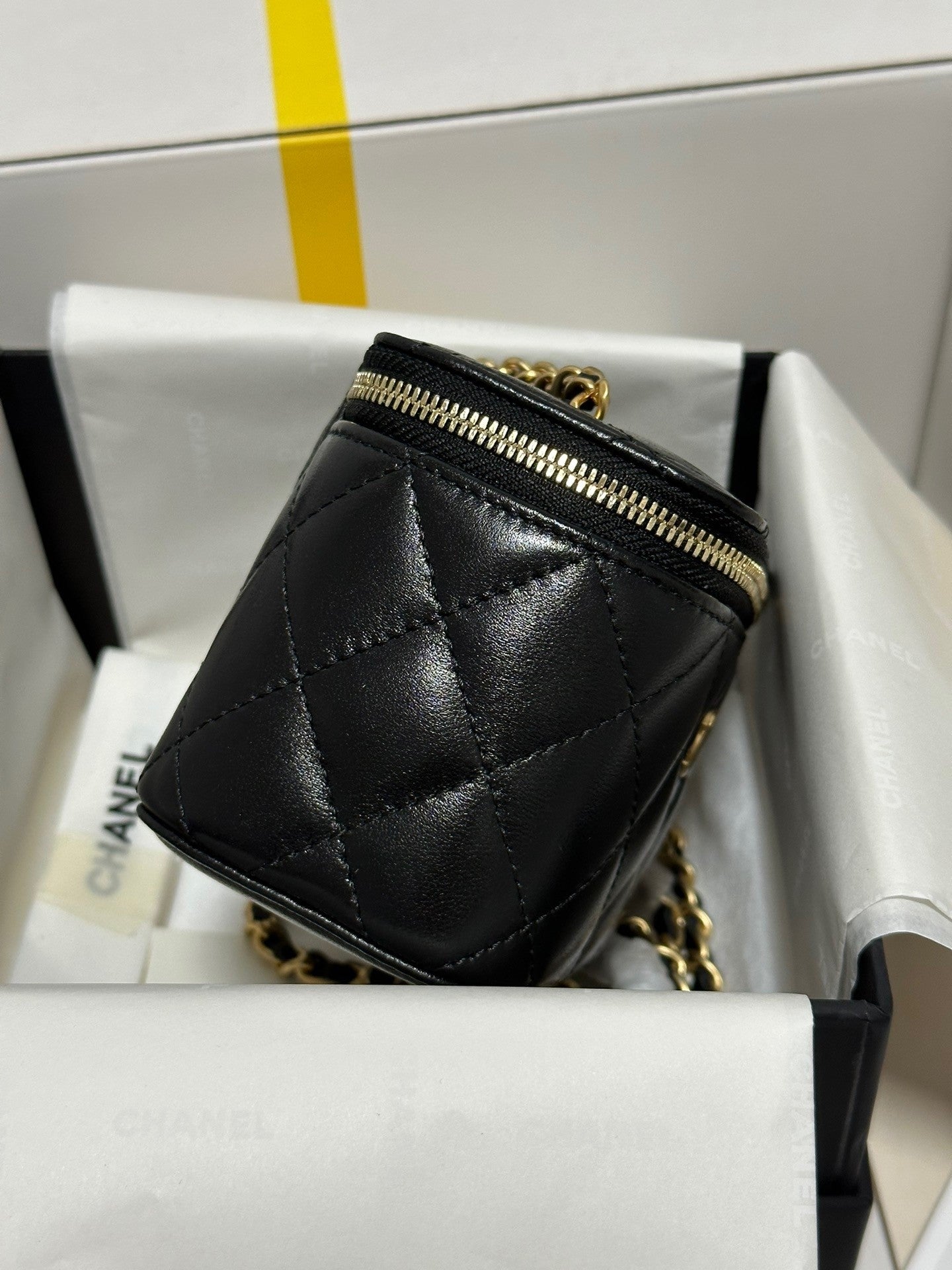 Quilted Mini Bag with Gold - ball Chain