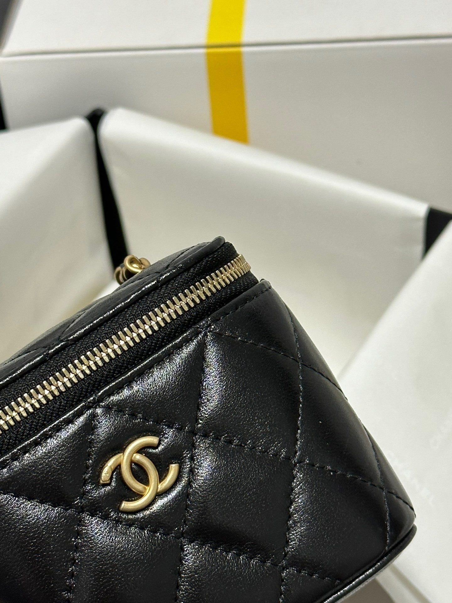 Quilted Mini Bag with Gold - ball Chain