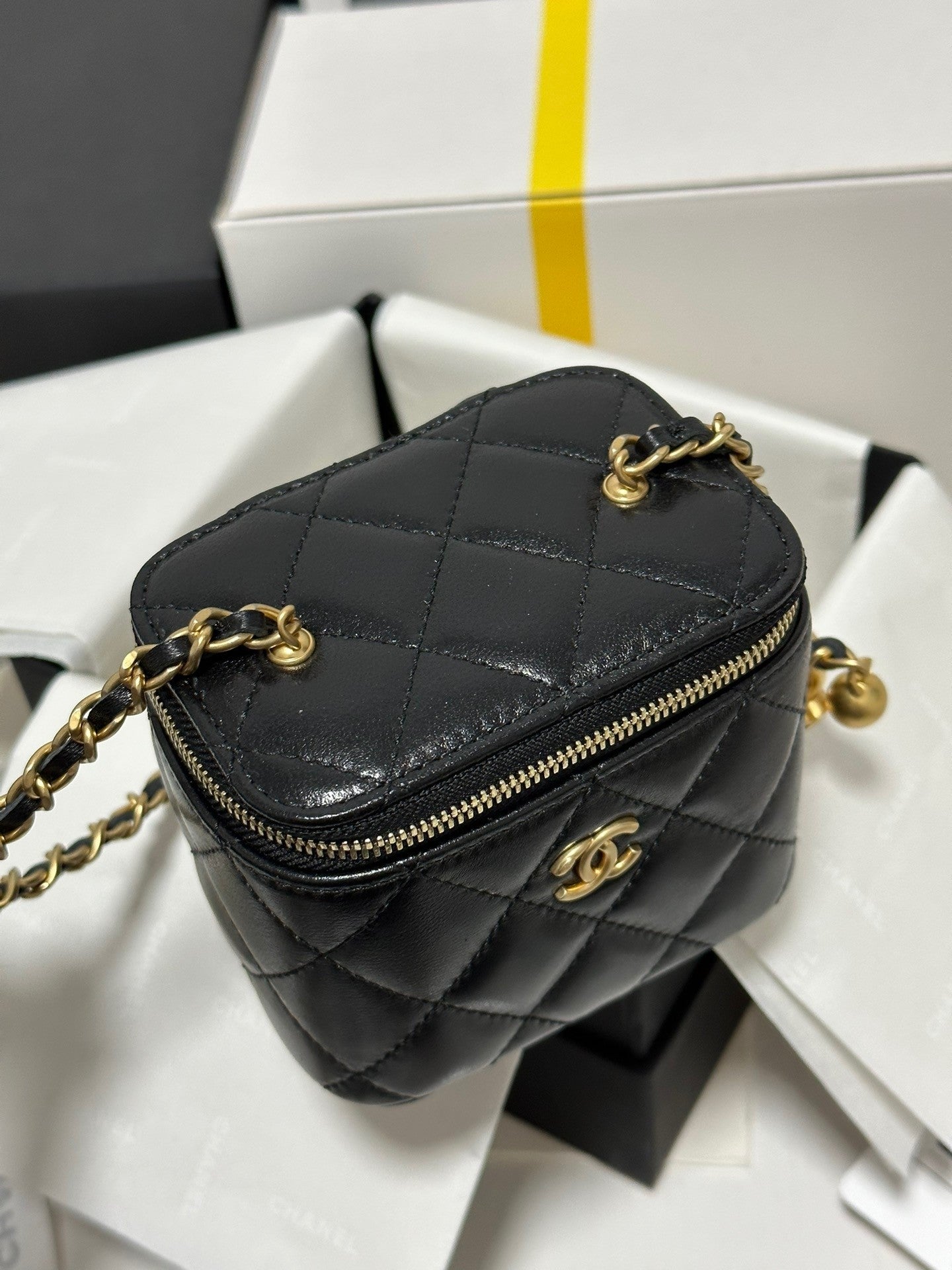Quilted Mini Bag with Gold - ball Chain