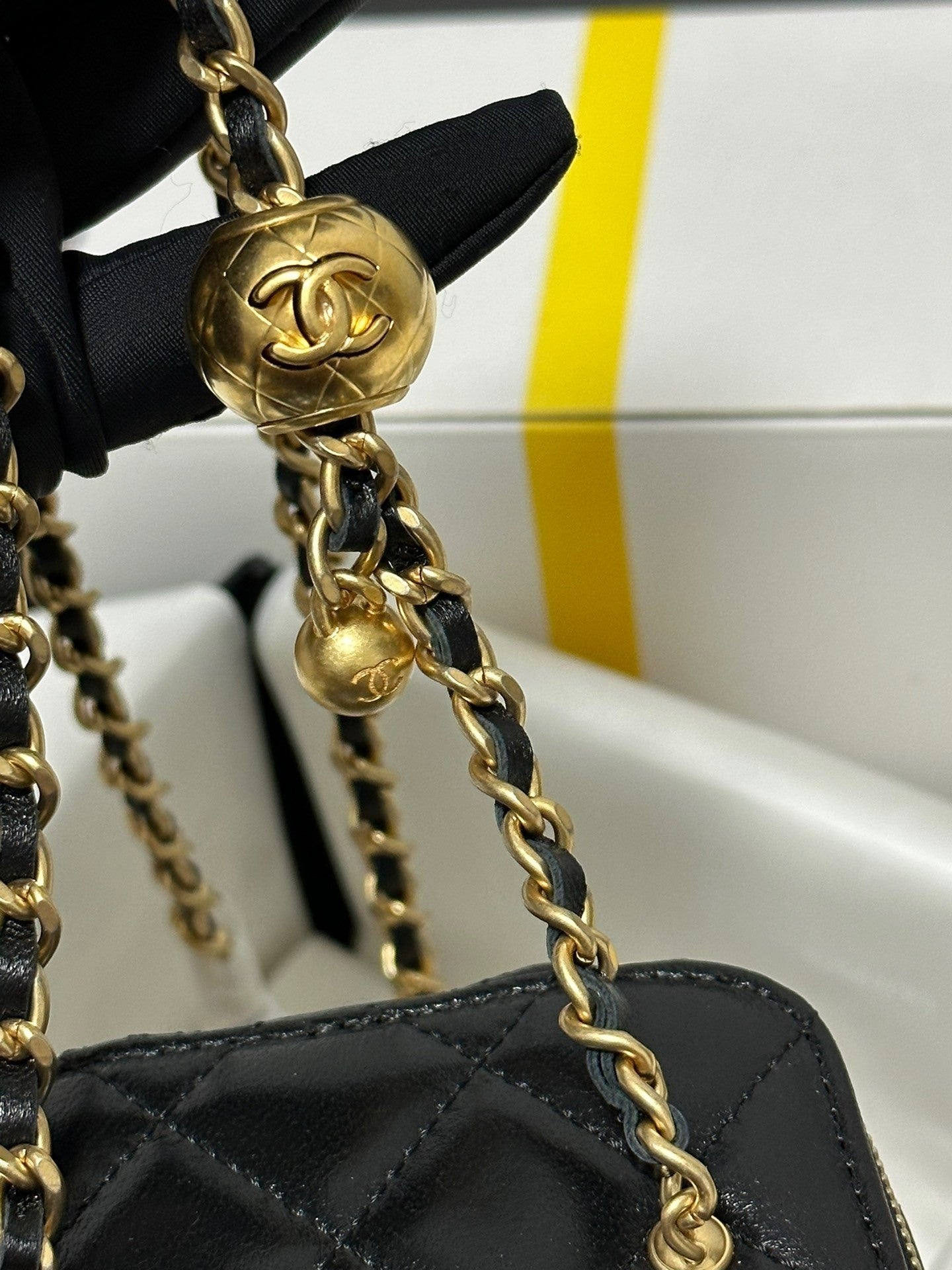 Quilted Mini Bag with Gold - ball Chain