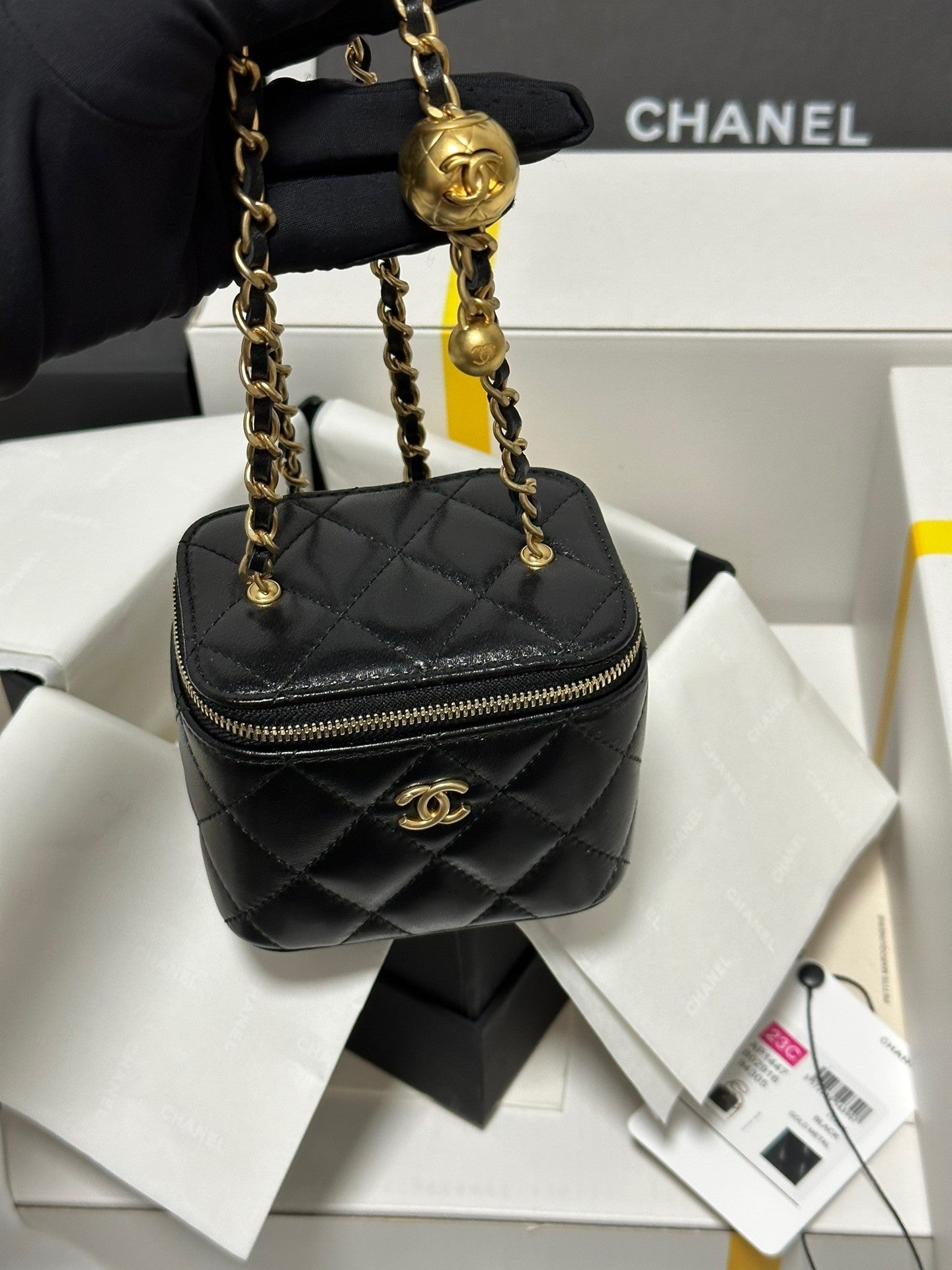 Quilted Mini Bag with Gold - ball Chain