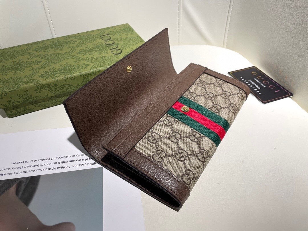 Wallet with Iconic Double G Pattern, Embellished by Red - Green Web Strap