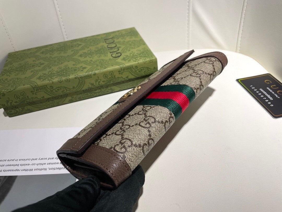 Wallet with Iconic Double G Pattern, Embellished by Red - Green Web Strap